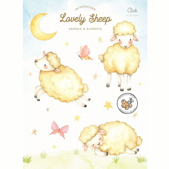 Kit Digital Ovelhinha Aquarela Premium - Lovely Sheep