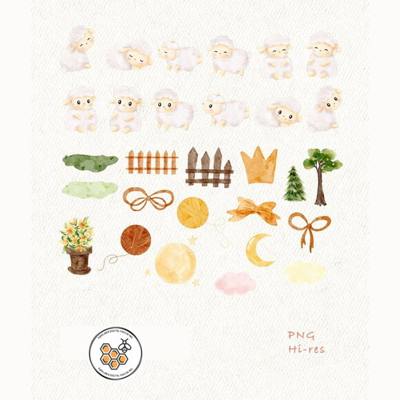 Kit Digital Ovelhinha Aquarela Premium - Baby Lamb