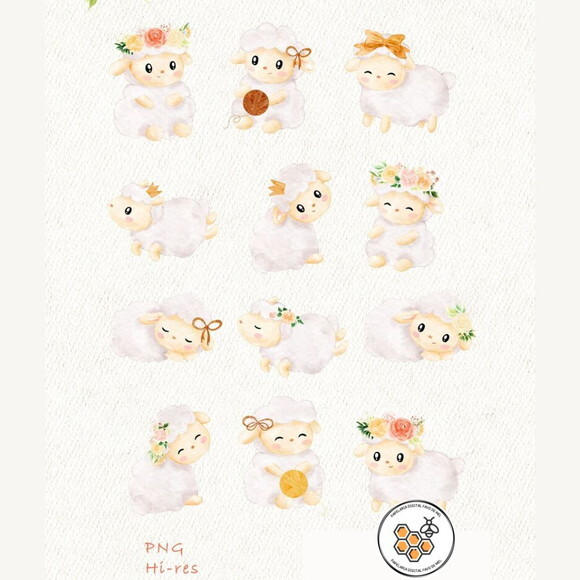 Kit Digital Ovelhinha Aquarela Premium - Baby Lamb