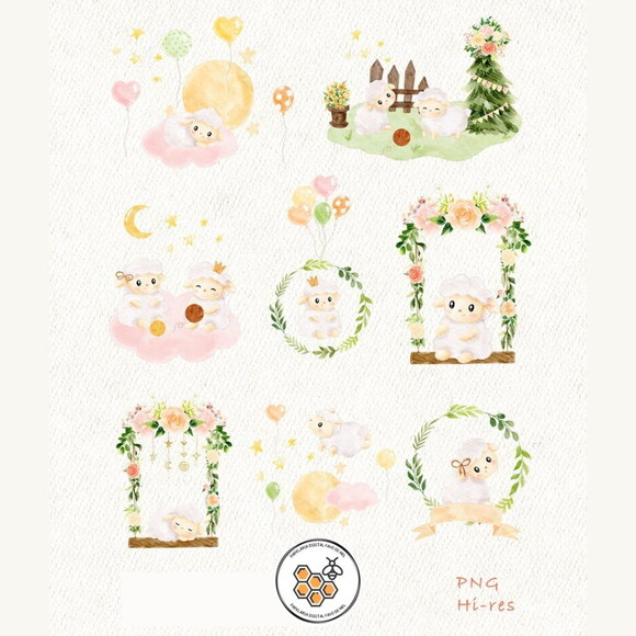 Kit Digital Ovelhinha Aquarela Premium - Baby Lamb