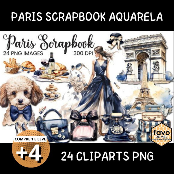 Kit Digital Paris Scrapbook Aquarela - Elementos Vintage