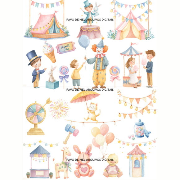 Kit Digital Parque de Diversões Candy Aquarela