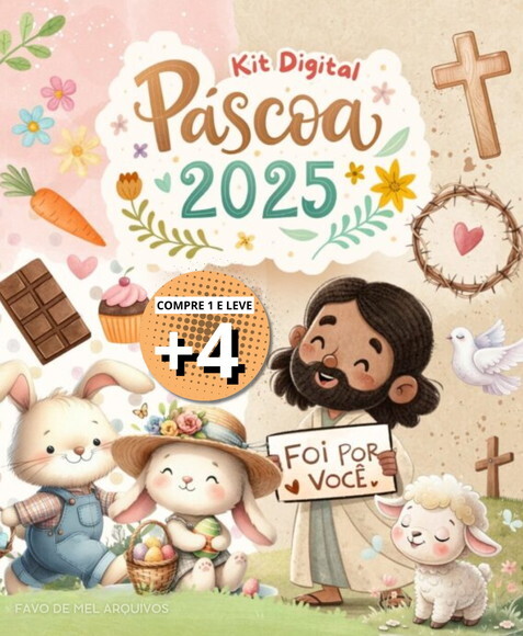 Kit Digital Páscoa 2025 Aquarela Cristã e Coelhinho Png pdf