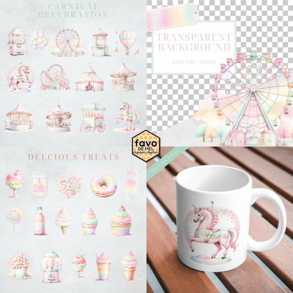 Kit Digital Parque de Diversões Candy Aquarela