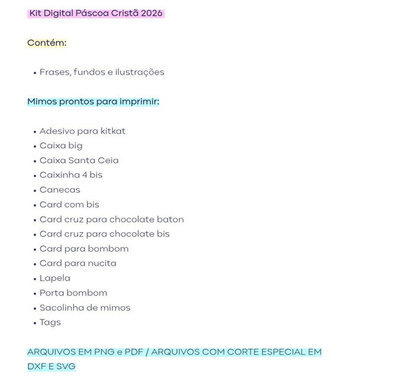 Kit Digital Páscoa 2026 + Mimos Prontos #3 Png pdf Svg Dxf