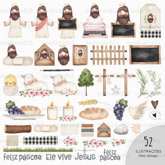 Kit Digital Páscoa Aquarela - Jesus