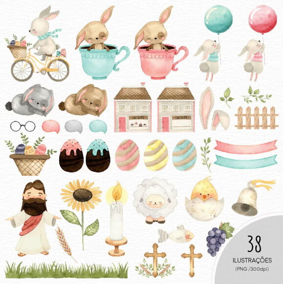 Kit Digital Páscoa Aquarela Jesus - Doce Páscoa