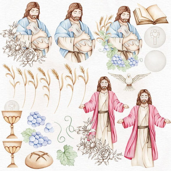 Kit Digital Páscoa Aquarela Jesus - Ele Vive