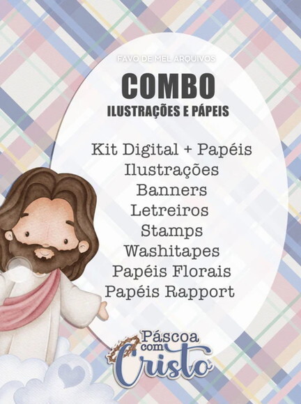 Kit Digital Páscoa com Cristo Combo Ilustrações e Papéis