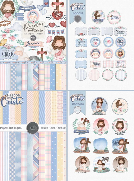 Kit Digital Páscoa com Cristo Combo Ilustrações e Papéis