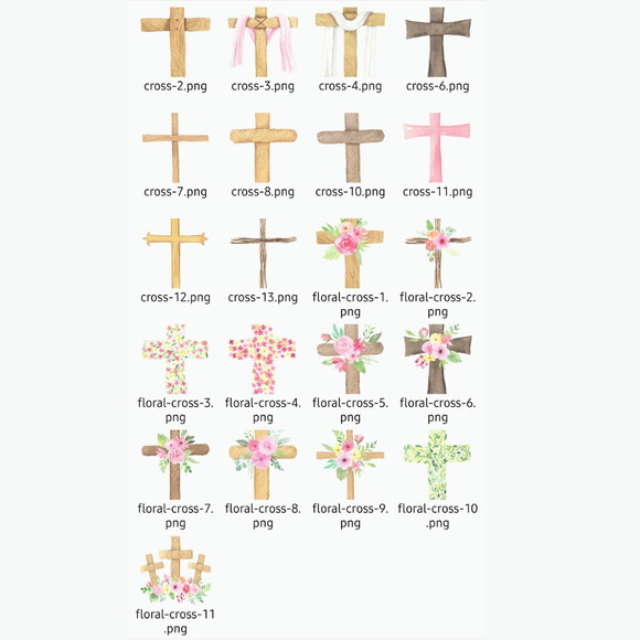 Kit Digital Páscoa Cristã Cruz Aquarela - Floral Crosses