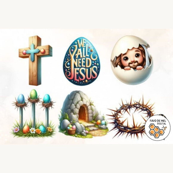 Kit Digital Páscoa Cristã Cute - Cute Easter Jesus