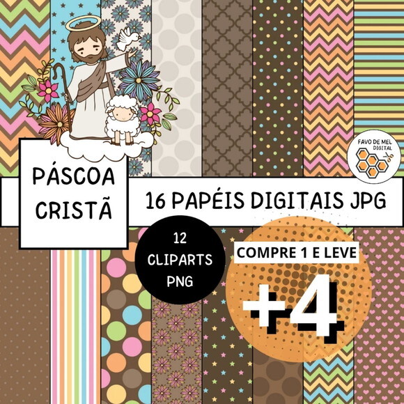 Kit Digital Páscoa Cristã Lgtx - Papel Digital e Cliparts