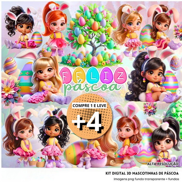 Kit Digital Páscoa Mascotinhas 3d
