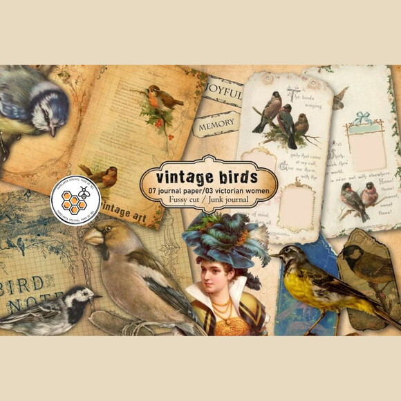 Kit Digital Pássaros Premium - Vintage Birds