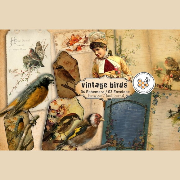 Kit Digital Pássaros Premium - Vintage Birds