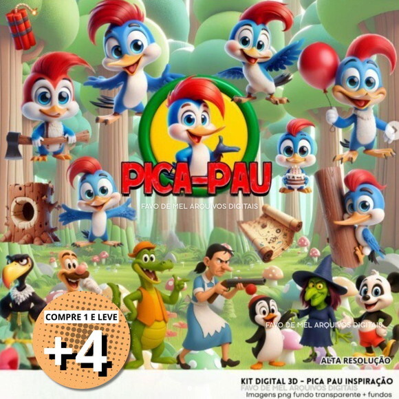 Kit Digital Pica-pau 3d (pague 1 Leve +4) Png