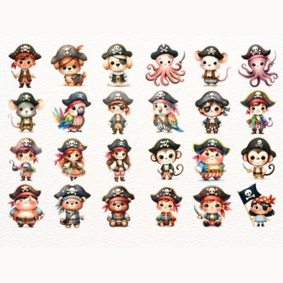 Kit Digital Pirata Cute Aquarela (nca)