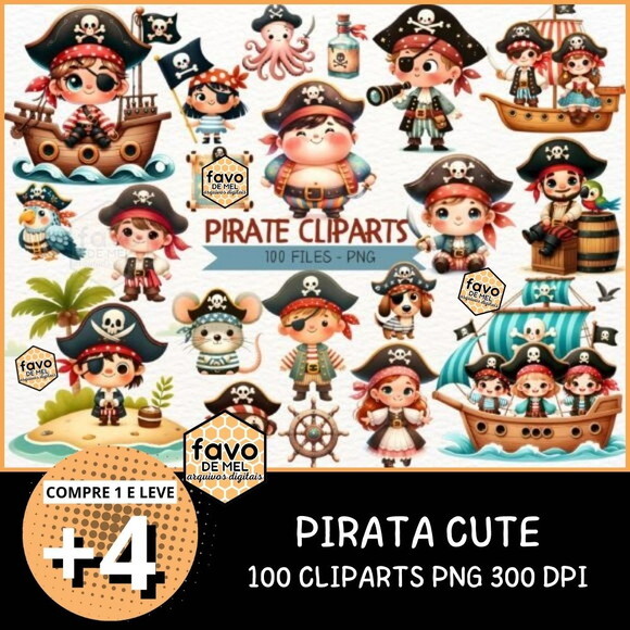 Kit Digital Pirata Cute Aquarela (nca)