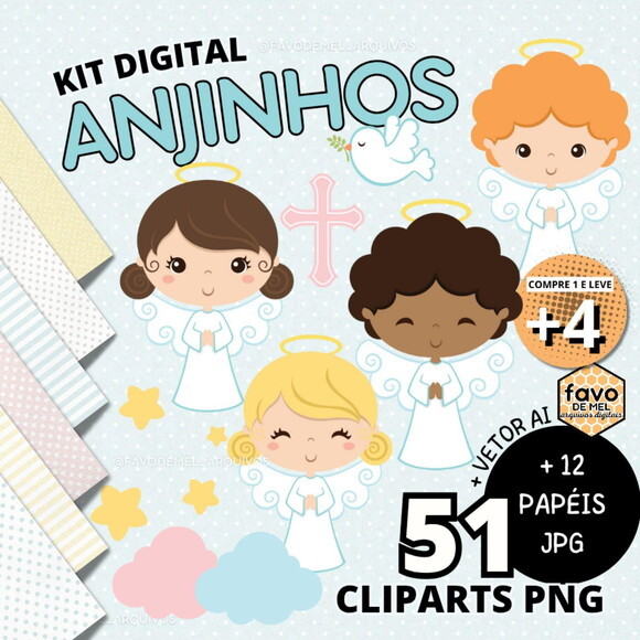 Kit Digital Png Anjinhos Batizado (pague 1 Leve +4)