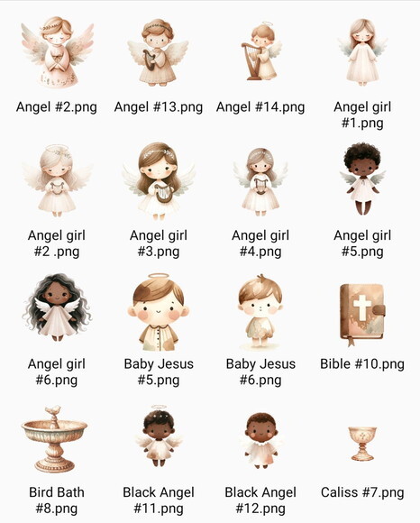 Kit Digital Png Anjinhos Cute Aquarela (pague 1 Leve 5)