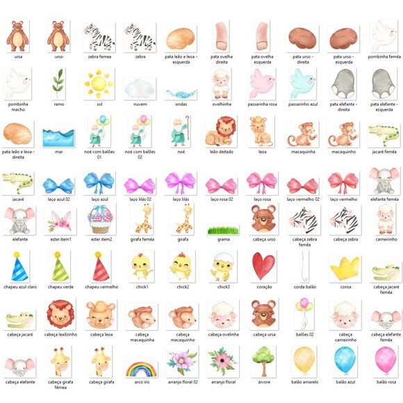 Kit Digital Png Arca de Noé Aquarela 02