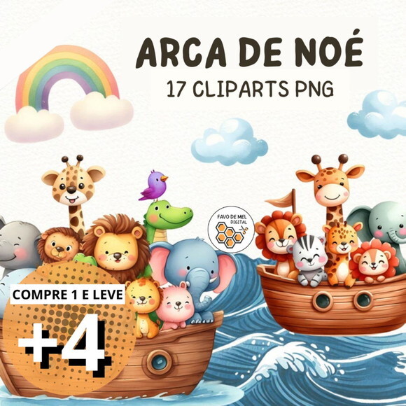 Kit Digital Png Arca de Noé Aquarela 03 (cc)
