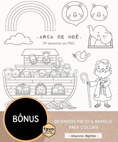Kit Digital Png Arca de Noé Aquarela 04 (pague 1 Leve +4)