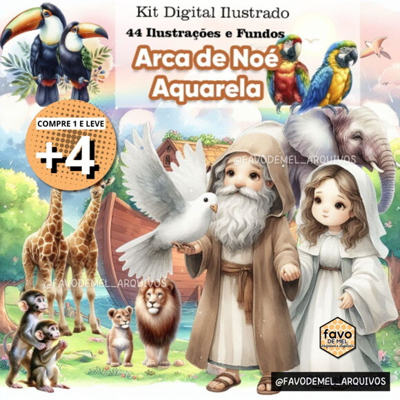 Kit Digital Png Arca de Noé Aquarela 05 (pague 1 Leve +4)
