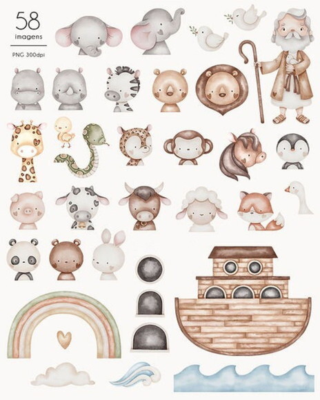 Kit Digital Png Arca de Noé Aquarela 04 (pague 1 Leve +4)