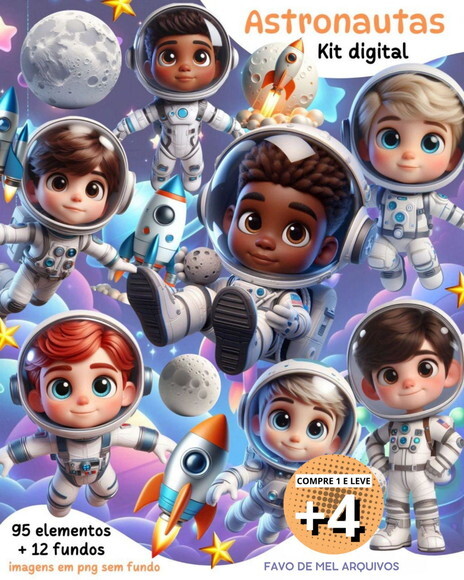 Kit Digital Png Astronauta Espaço 3d (pague 1 Leve 5)