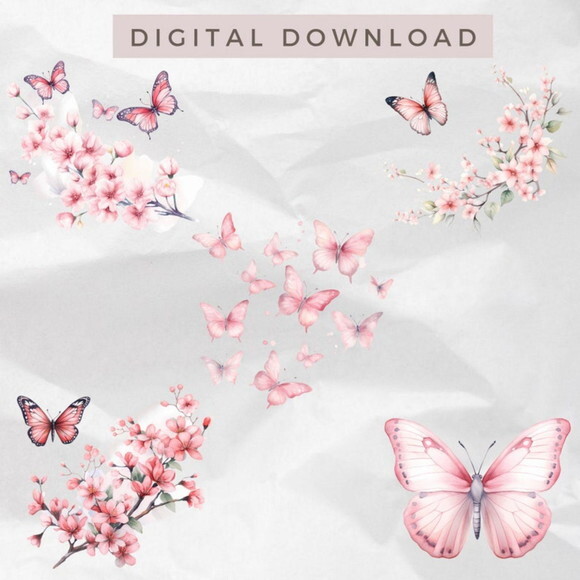 Kit Digital Png Borboletas Rosa Aquarela (pague 1 Leve +4)