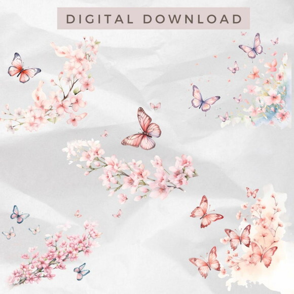 Kit Digital Png Borboletas Rosa Aquarela (pague 1 Leve +4)