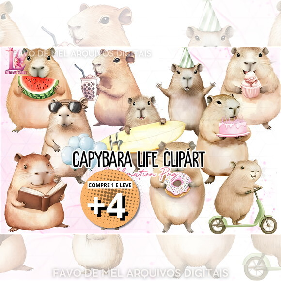 Kit Digital Png Capivara Aquarela #14 (pague 1 Leve +4) Png
