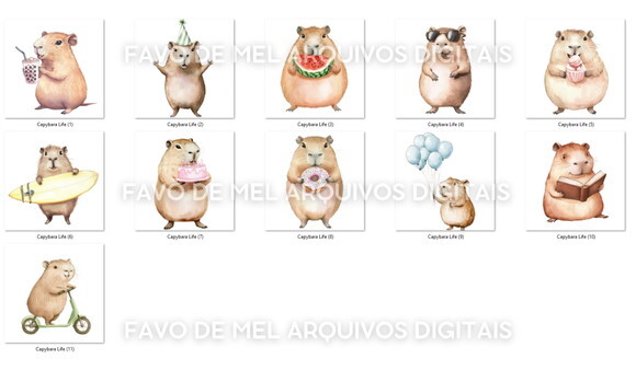 Kit Digital Png Capivara Aquarela #14 (pague 1 Leve +4) Png