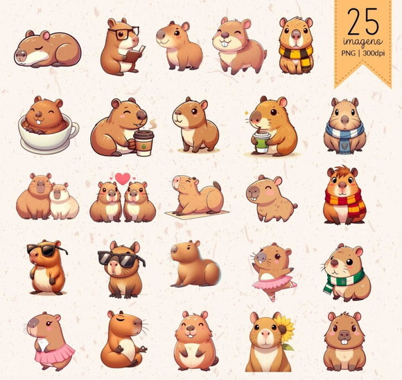 Kit Digital Png Capivara Charm (pague 1 Leve +4)