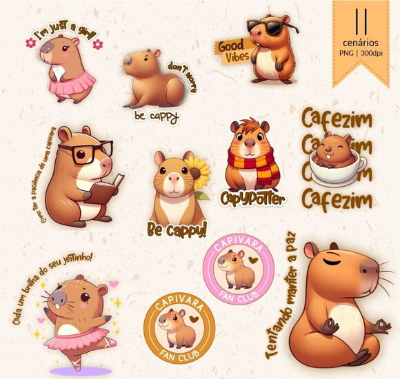 Kit Digital Png Capivara Charm (pague 1 Leve +4)
