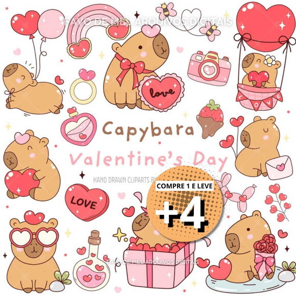Kit Digital Png Capivara Love Dia dos Namorados Png #16