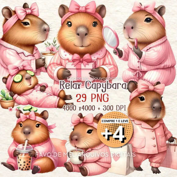 Kit Digital Png Capivara Spa Rosa Png #10 (pague 1 Leve 5)