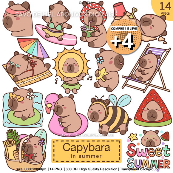 Kit Digital Png Capivara Verão #12 Png