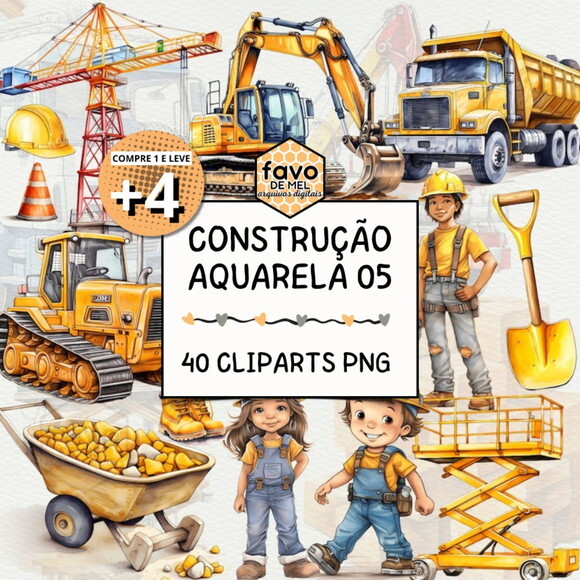 Kit Digital Png Construção Aquarela 05 (compre 1 Leve +4)