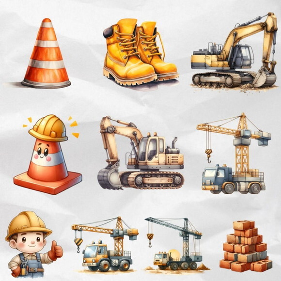 Kit Digital Png Construção Aquarela 04 (compre 1 Leve +4)