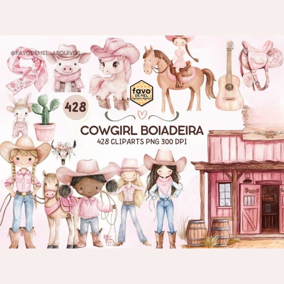 Kit Digital Png Cowgirl Boiadeira Rosa (ncr)