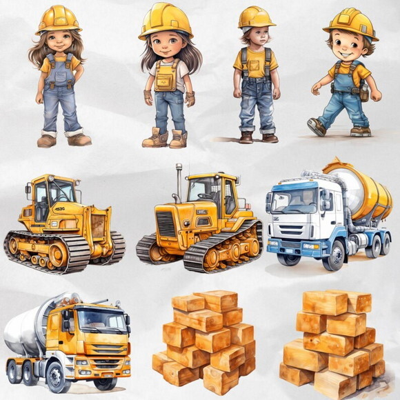 Kit Digital Png Construção Aquarela 05 (compre 1 Leve +4)