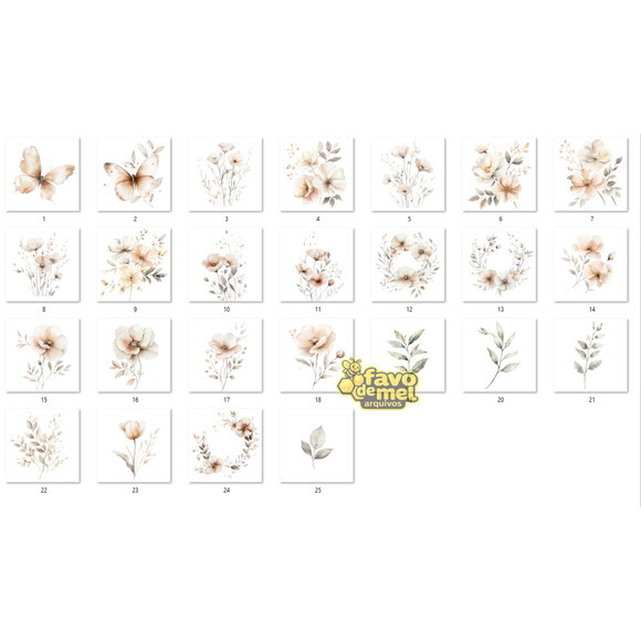 Kit Digital Png Floral Boho Aquarela #06