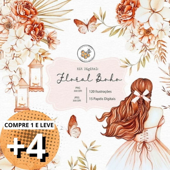 Kit Digital Png Floral Boho Aquarela 01