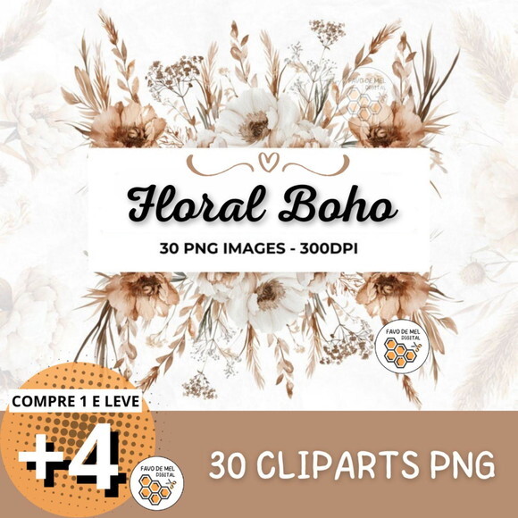 Kit Digital Png Floral Boho Aquarela 03 (artfs)