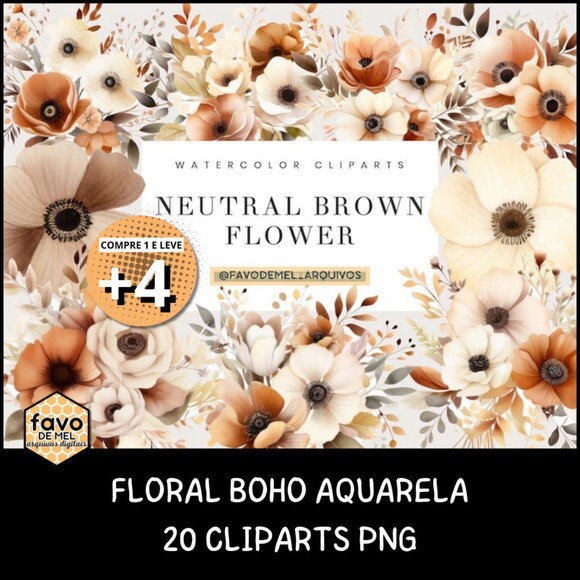 Kit Digital Png Floral Boho Aquarela 05 (bd)