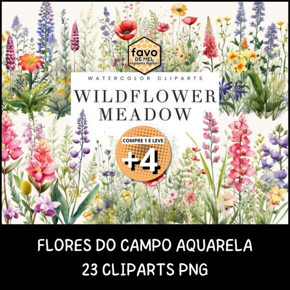 Kit Digital Png Flores do Campo Aquarela (pague 1 Leve +4)