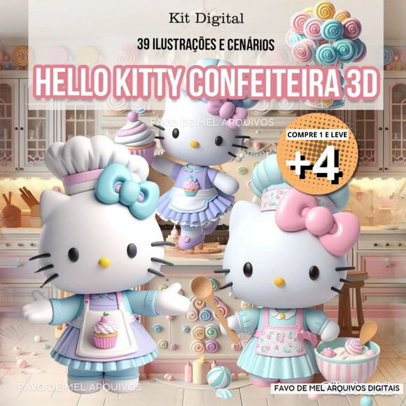 Kit Digital Png Hello Kitty Confeiteira 3d (pague 1 Leve +4)